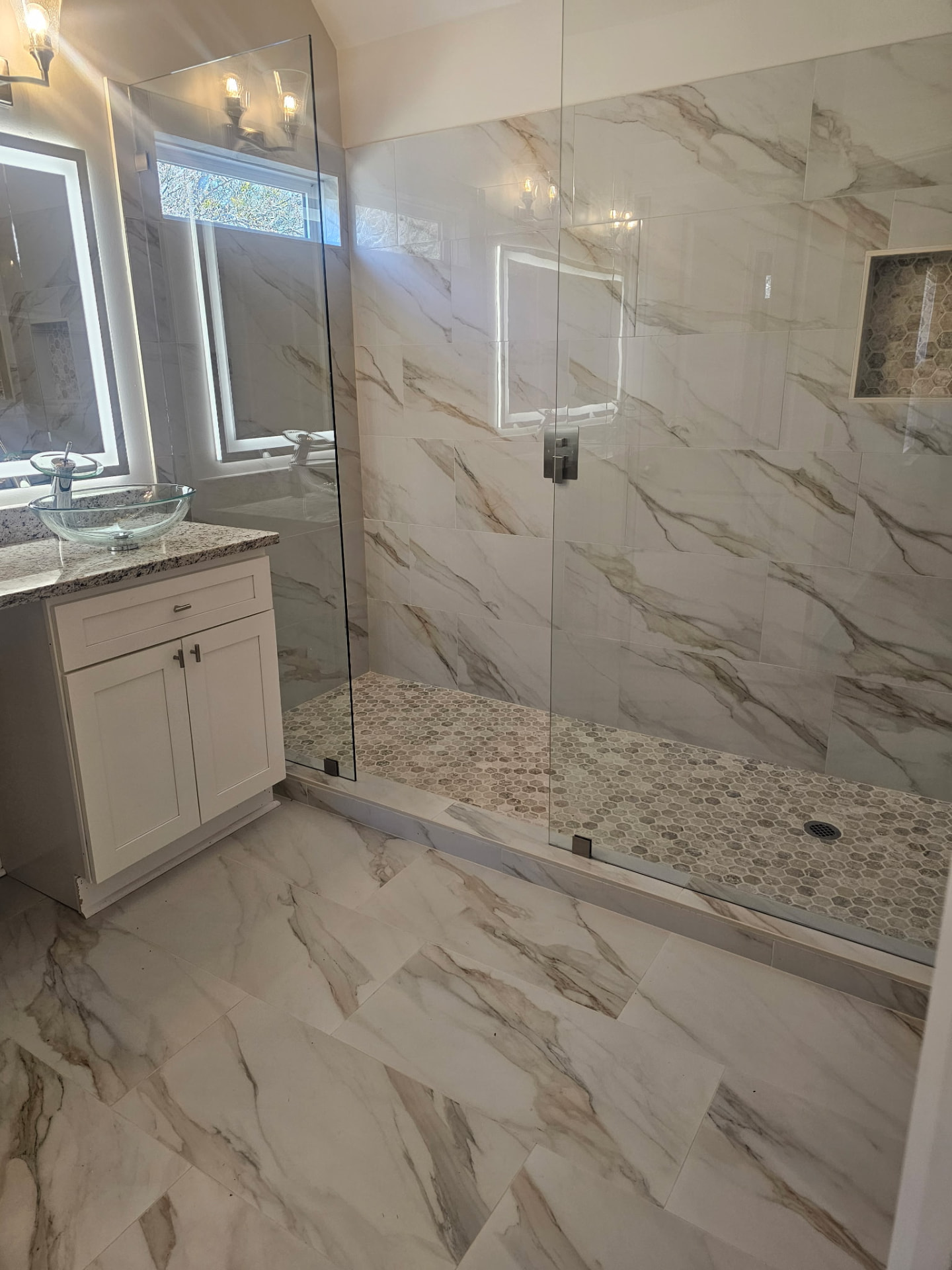 Walk-in shower & tile floor — Tile & Flooring project by LV Remodeling & Construction