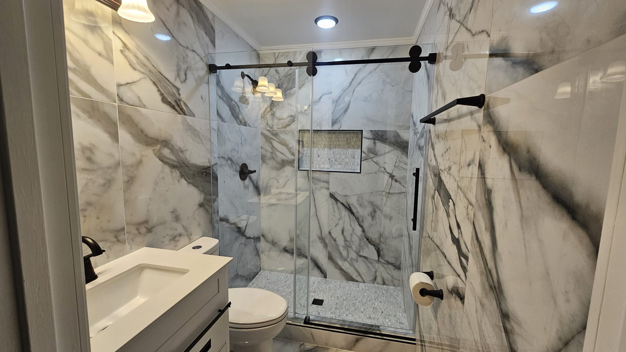 Marble bathroom renovation — Bathroom Remodeling project by LV Remodeling & Construction